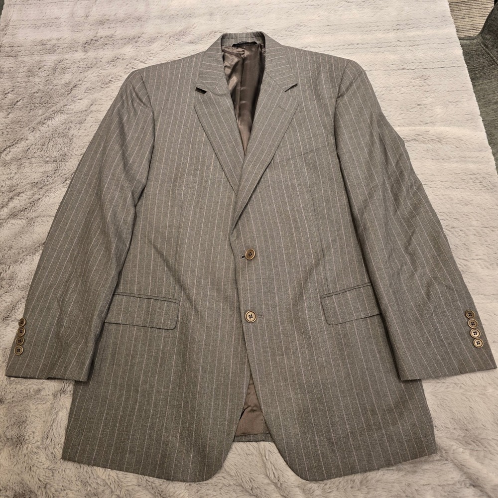 Brooks Brothers 1818 Madison Men Grey Pinstripe Wool Blazer Jacket Made in Italy